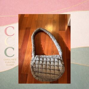 Grey Quilted Puffer Shoulder Bag Minimalist Nylon Crossbody Chic